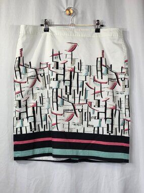 🌸 Gorgeous Van Heusen Mid-Century Modern Graphic Lined Pencil Skirt Size 16 🌸